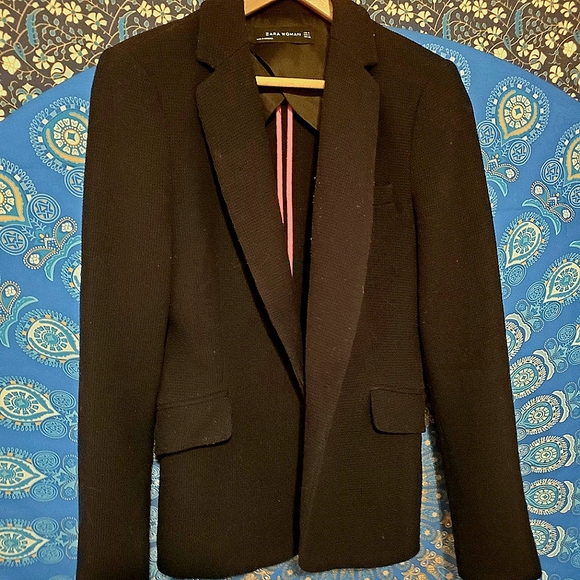 ZARA WOMAN Navy Blue Fitted Blazer Gold Buttons Sz M - Picture 3 of 7